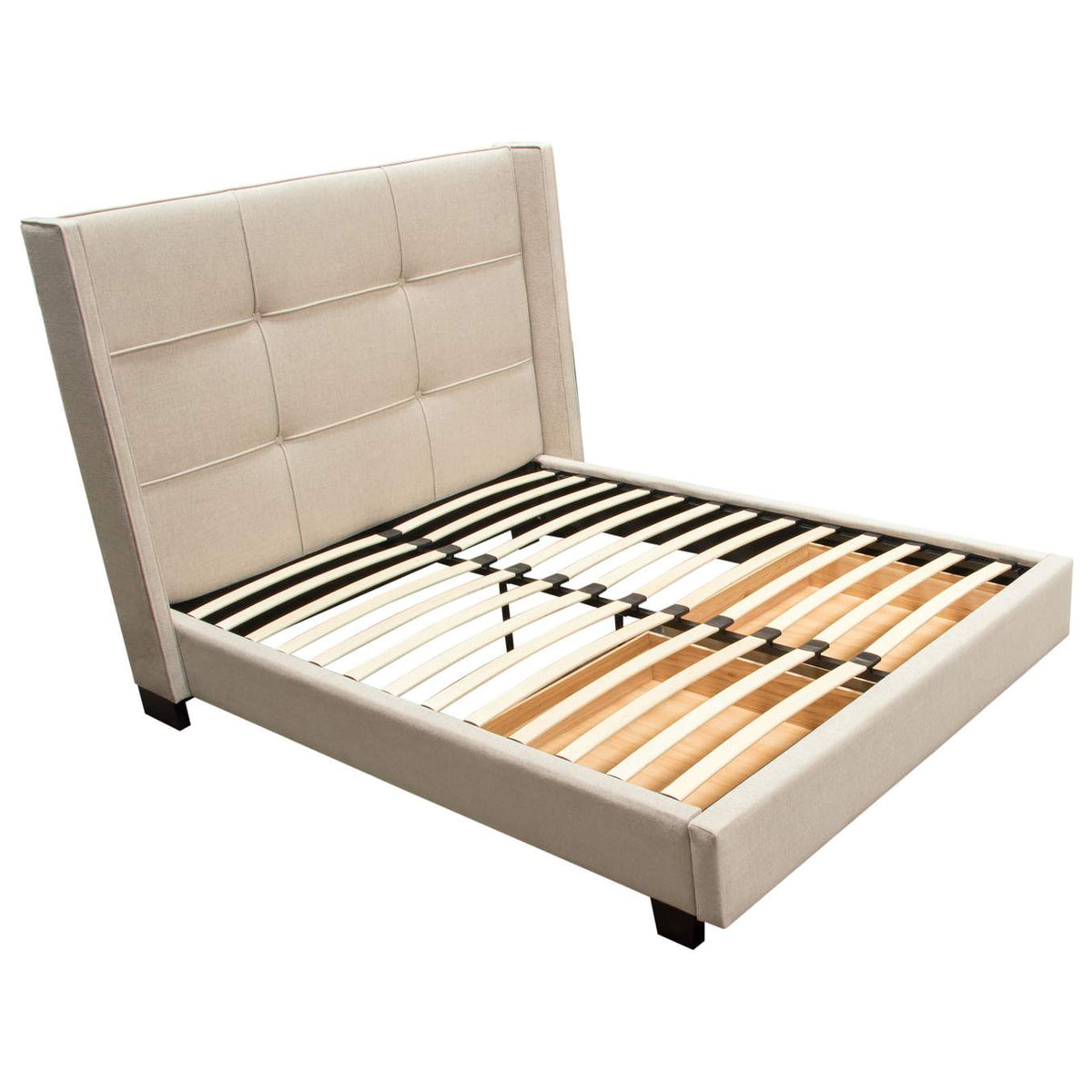 BEVERLYSDQUBED Beverly Queen Bed With Integrated Footboard Storage Unit & Accent Wings In Sand Fabric By Diamond Sofa