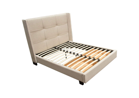 BEVERLYSDQUBED Beverly Queen Bed With Integrated Footboard Storage Unit & Accent Wings In Sand Fabric By Diamond Sofa
