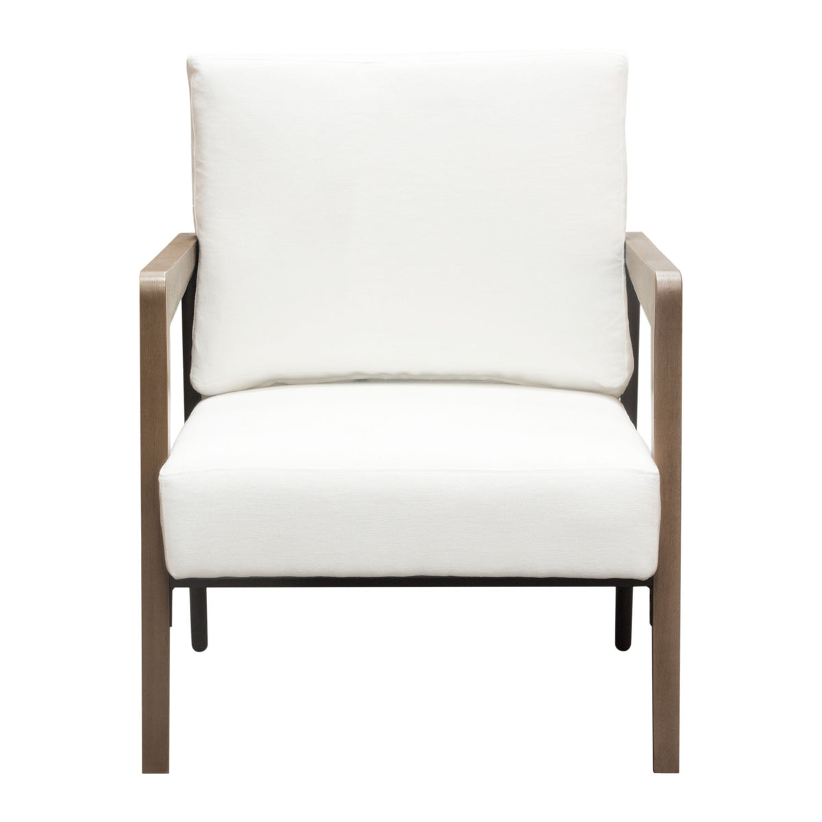 Blair Accent Chair in White Fabric with Curved Wood Leg