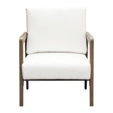 Blair Accent Chair in White Fabric with Curved Wood Leg