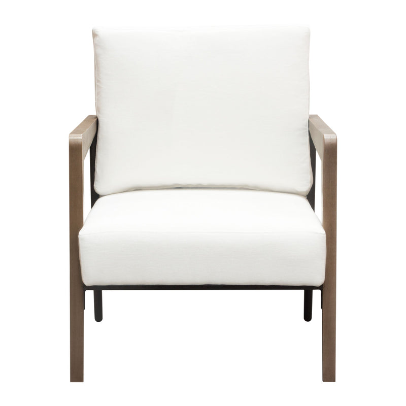 Blair Accent Chair in White Fabric with Curved Wood Leg