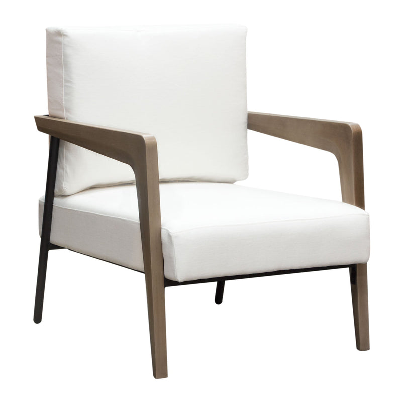 Blair Accent Chair in White Fabric with Curved Wood Leg