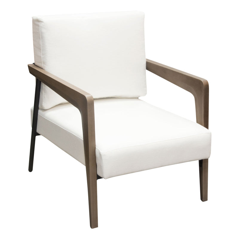 Blair Accent Chair in White Fabric with Curved Wood Leg