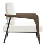 Blair Accent Chair in White Fabric with Curved Wood Leg