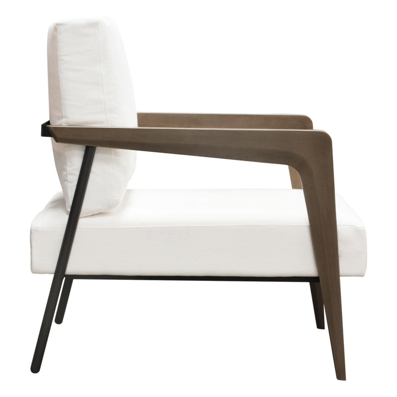 Blair Accent Chair in White Fabric with Curved Wood Leg