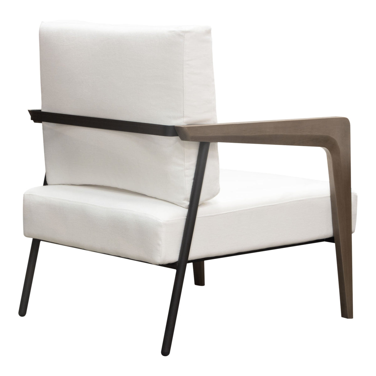 Blair Accent Chair in White Fabric with Curved Wood Leg