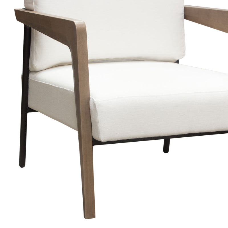 Blair Accent Chair in White Fabric with Curved Wood Leg
