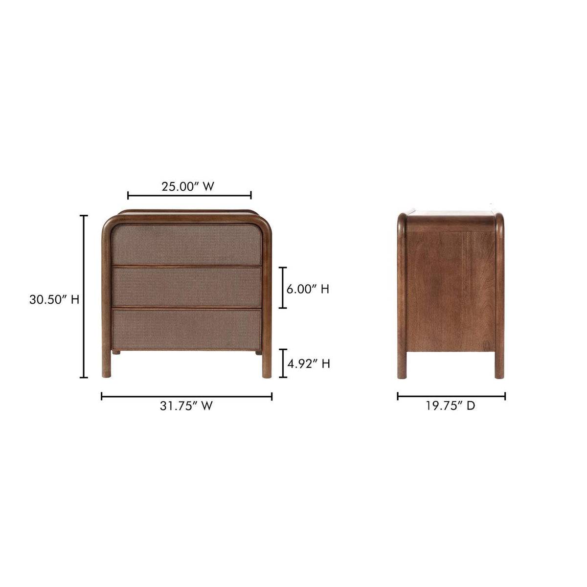 BZ-1143-03 Rye 3 Drawer Nightstand Warm Brown