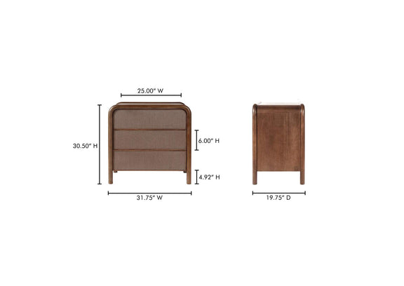 BZ-1143-03 Rye 3 Drawer Nightstand Warm Brown