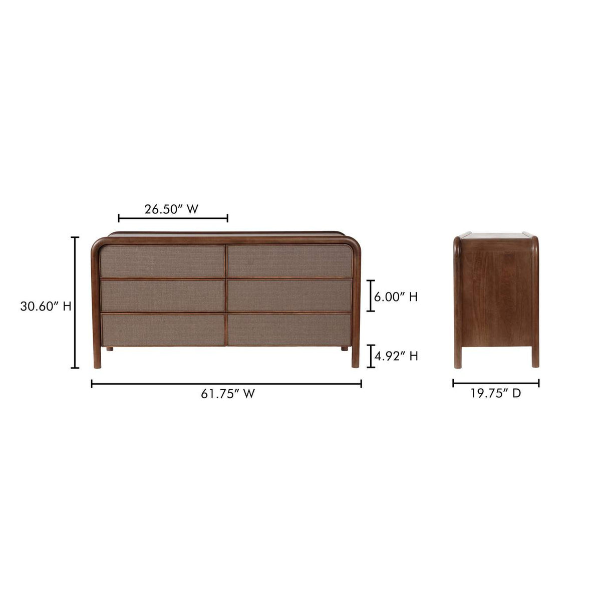 BZ-1144-03 Rye 6 Drawer Dresser Warm Brown