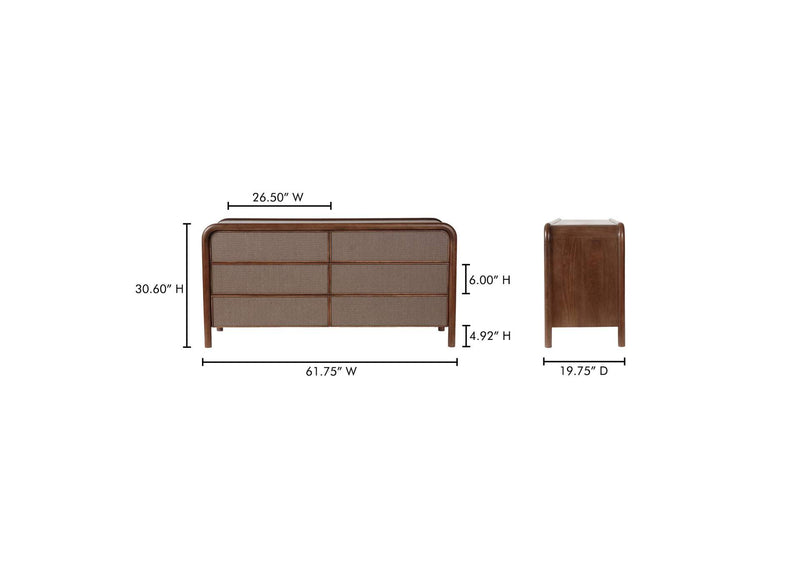 BZ-1144-03 Rye 6 Drawer Dresser Warm Brown