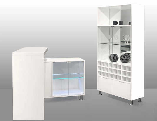 Basel White Lacquer Bar Counter and Bar Wall
