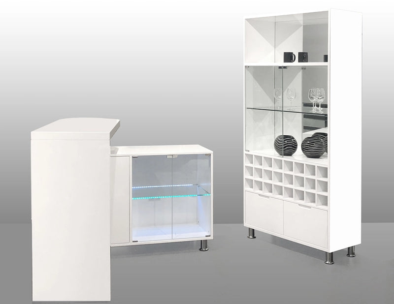Basel White Lacquer Bar Counter and Bar Wall