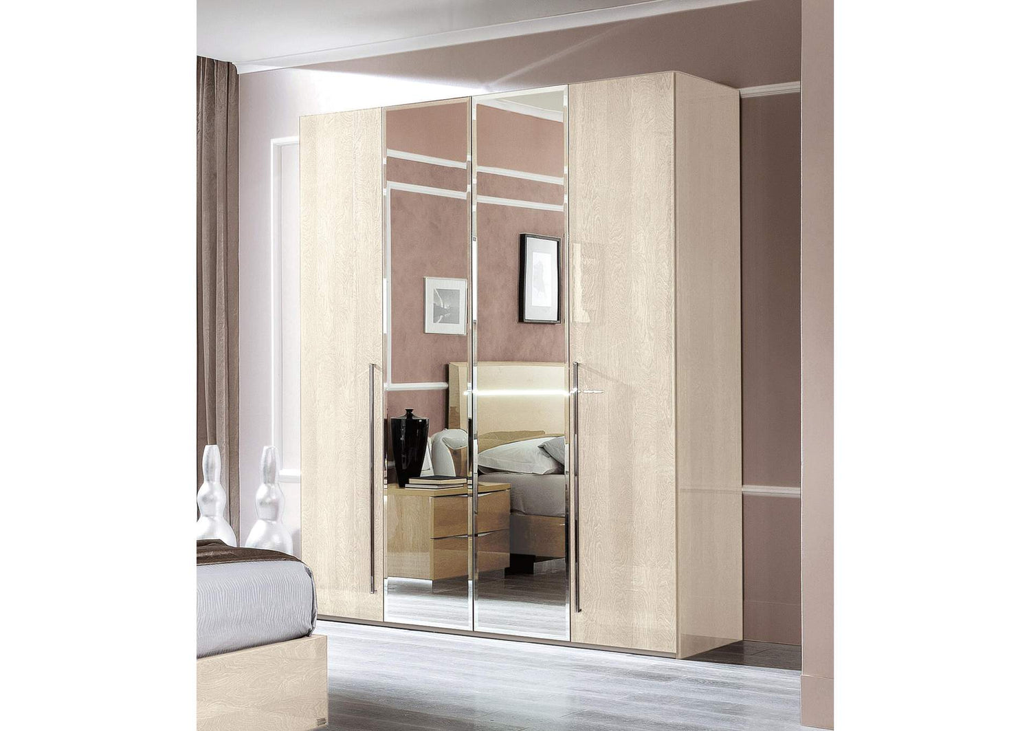 i38875 Maia/Platinum/Ambra 4 Door Wardrobe Betulla Sabbia