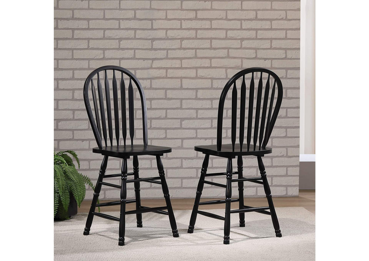 DLU-B824-AB-2 Sunset Trading Selections Arrowback 24" Barstool | Distressed Black Solid Wood Counter Height Stool | Set of 2
