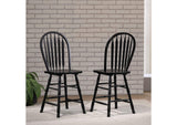DLU-B824-AB-2 Sunset Trading Selections Arrowback 24" Barstool | Distressed Black Solid Wood Counter Height Stool | Set of 2