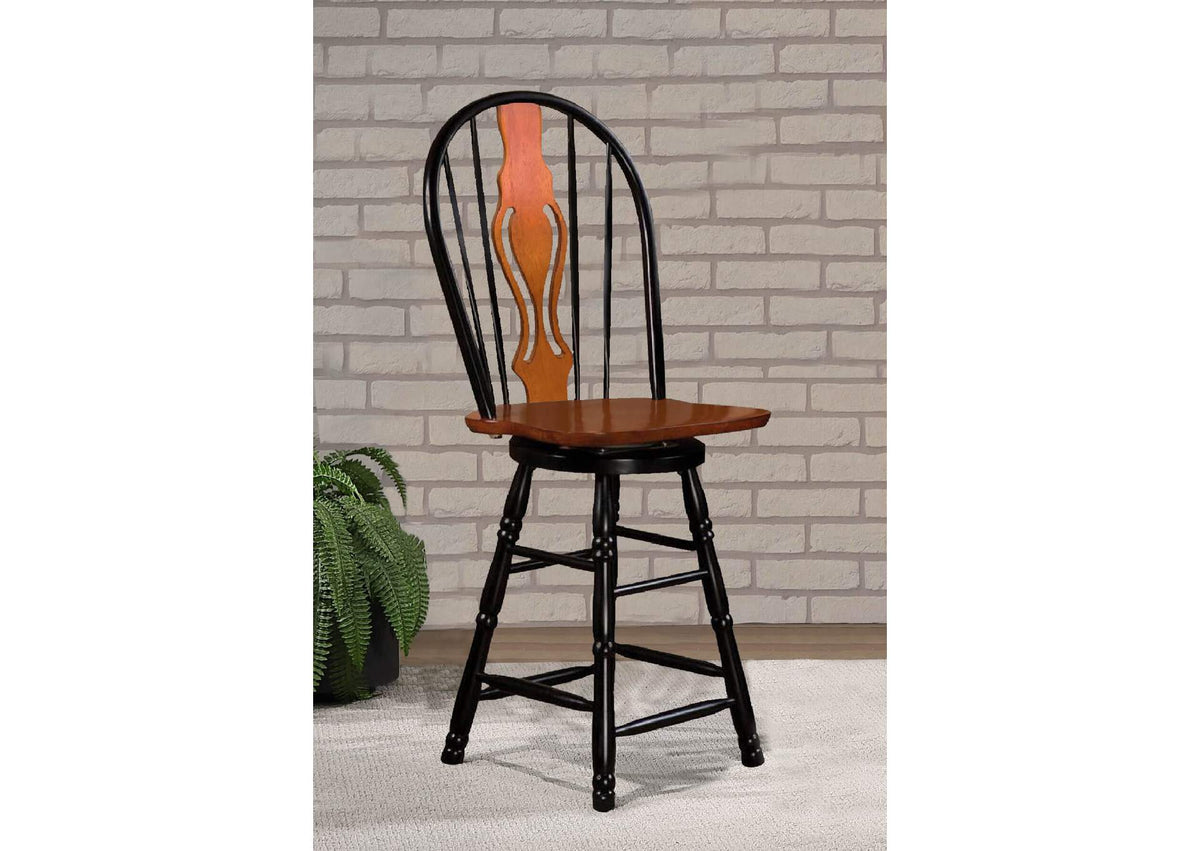 DLU-B124-24-BCH Sunset Trading 24" Keyhole Barstool | Antique Black with Cherry Accents