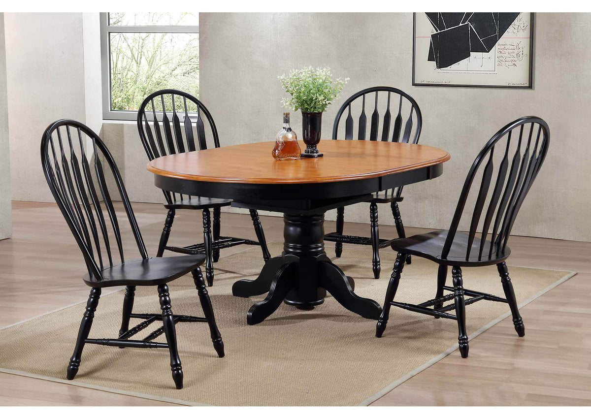 DLU-TBX4866-BCH Sunset Trading Pedestal Dining Table | Antique Black with Cherry Butterfly Top
