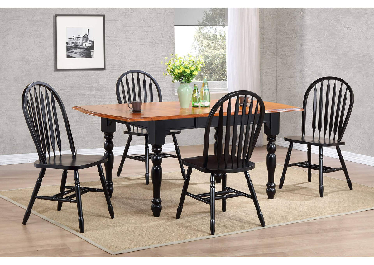 DLU-TDX3472-BCH Sunset Trading Drop Leaf Extendable Dining Table | Antique Black with Cherry Finish Top