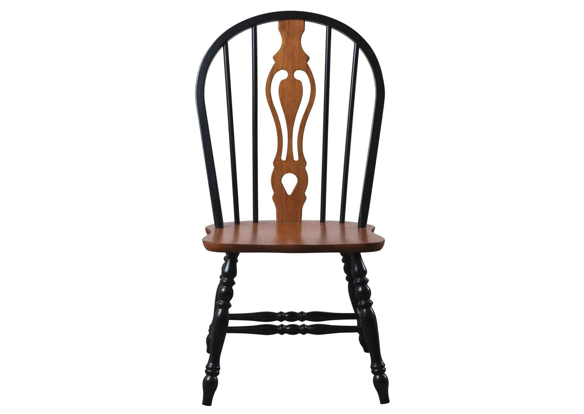 DLU-124-S-BCH-2 Sunset Trading Keyhole Dining Chair | Antique Black with Cherry Seat | Set of 2