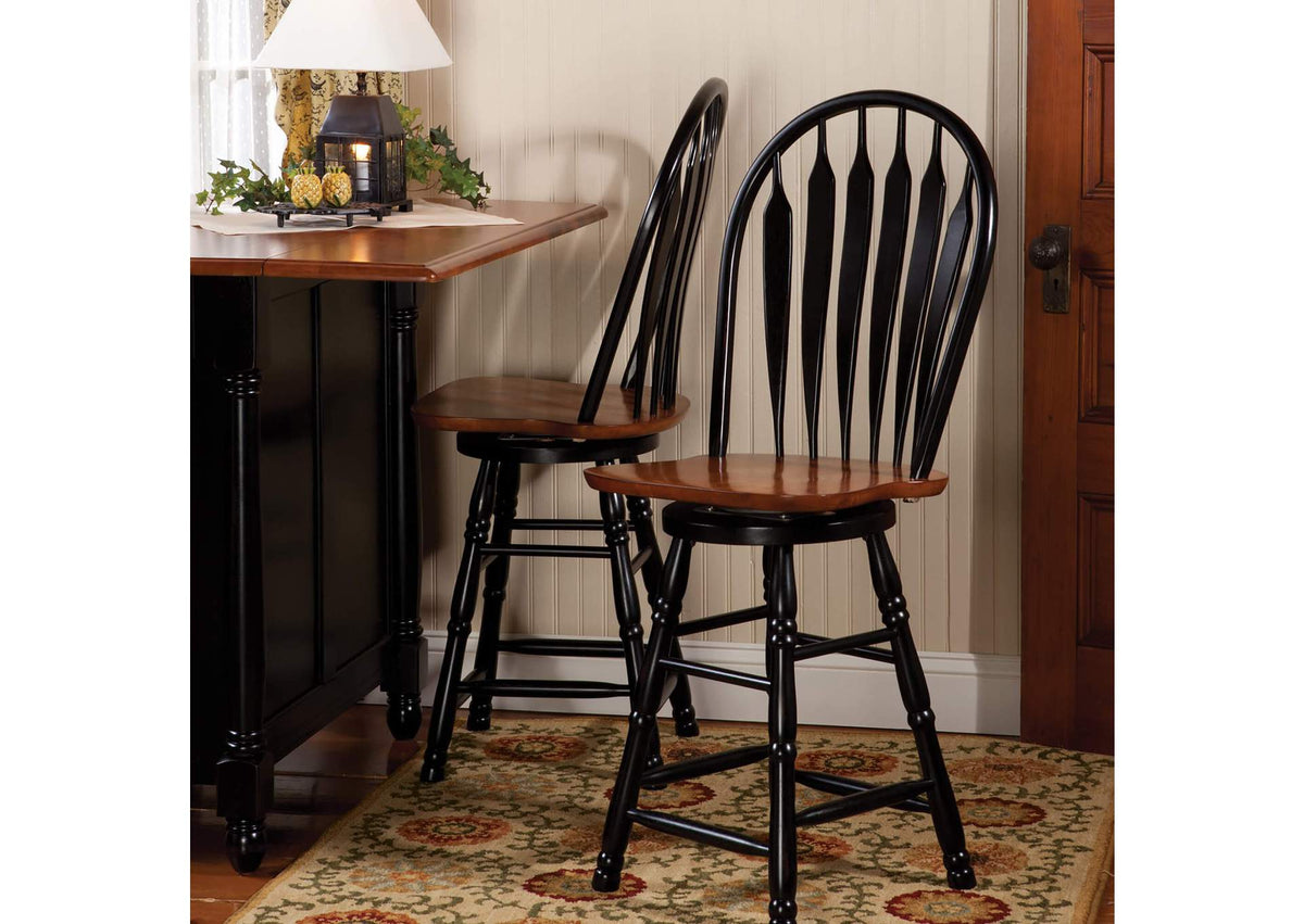 DLU-B24-BCH Sunset Trading 24" Swivel Barstool | Antique Black and Cherry