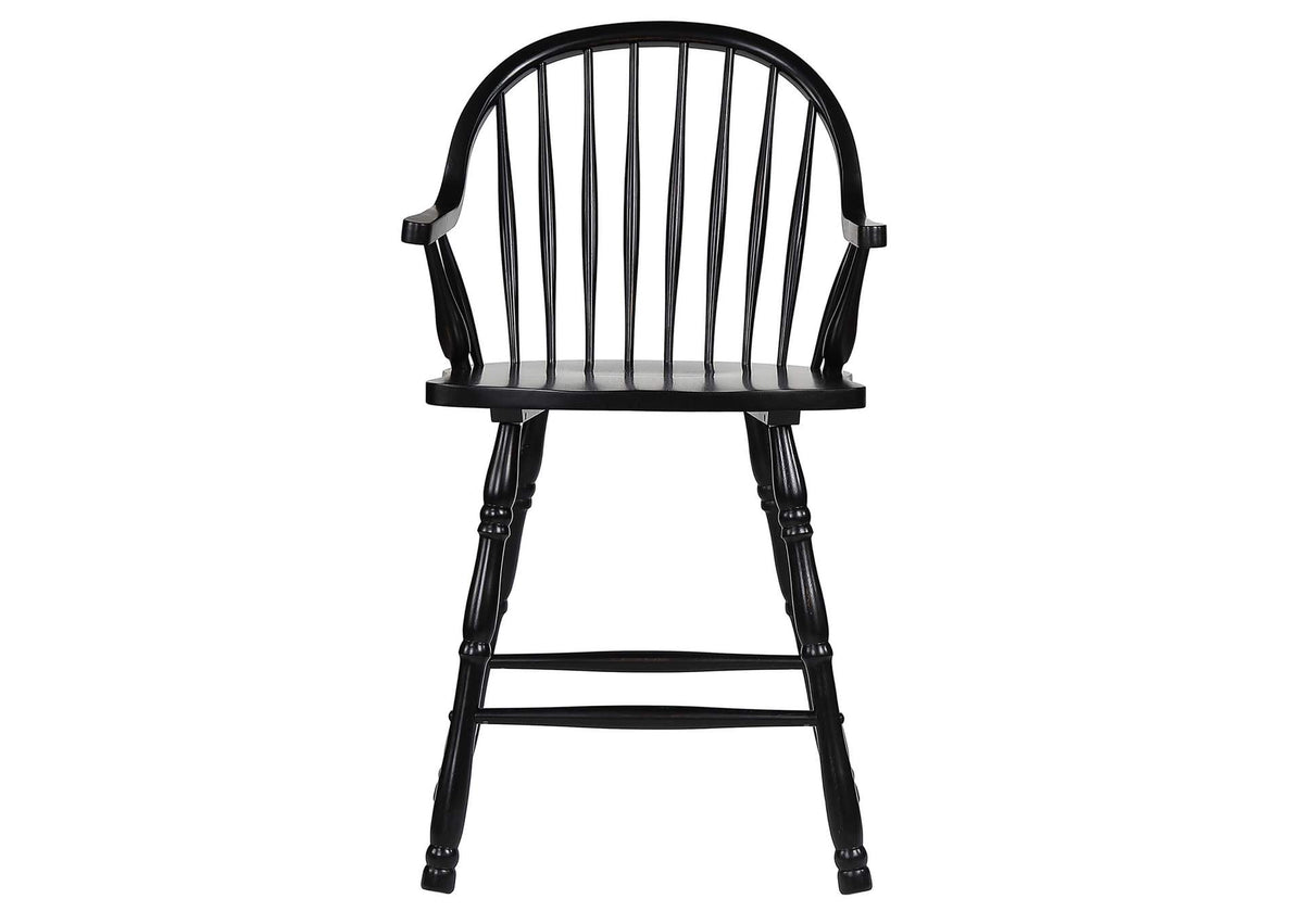 DLU-B3024A-AB-2 Sunset Trading 24" Counter Height Windsor Arm Stool | Antique Black | Set of 2