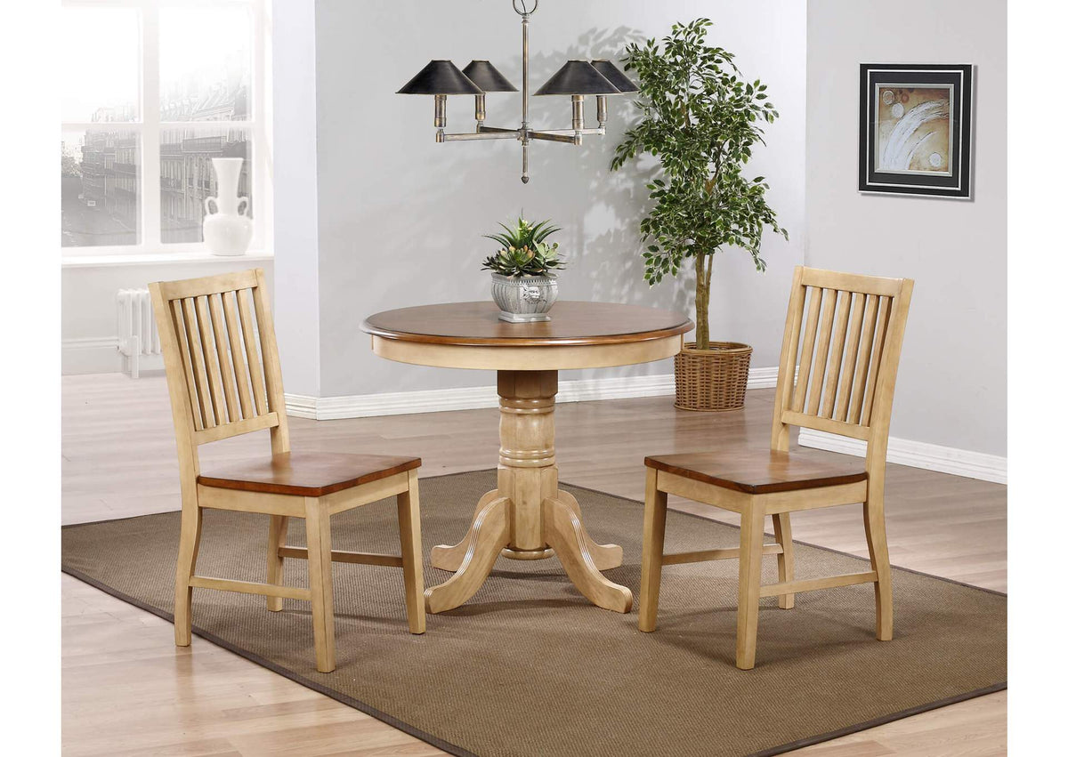 DLU-BR3636-C60-PW3PC Sunset Trading 3 Piece Brook 36" Round Dining Set with Slat Back Chairs