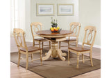 DLU-BR4260-C50-PW5PC Sunset Trading 5 Piece Brook Round or Oval Butterfly Leaf Dining Set |Napoleon Chairs