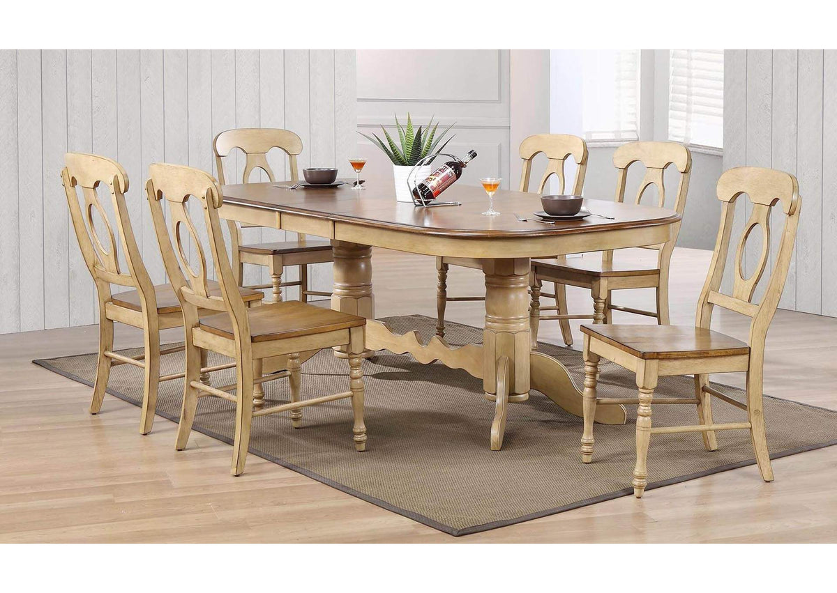 DLU-BR4296-C50-PW7PC Sunset Trading 7 Piece Brook Double Pedestal Extendable Dining Set with Napoleon Chairs