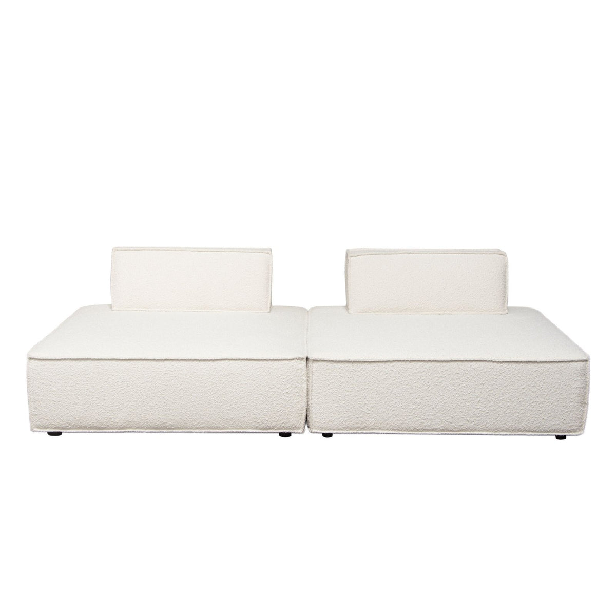 Cara 2-piece Square Modular Lounger In Ivory Boucle Fabric W/ Moveable, Non-skid Backrest