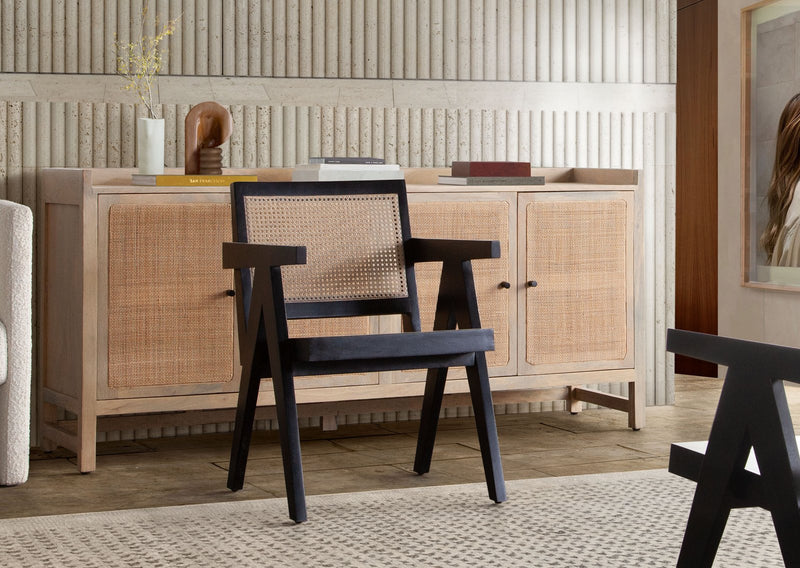 Carter Dining/Accent Chair in Solid Wood Frame in Black Finish w/ Natural Cane Seat Back