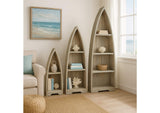 CC-CAB1920S-DW Sunset Trading Cottage Solid Wood 3 Boat Shaped Freestanding Shelves | Driftwood Brown | Fully Assembled