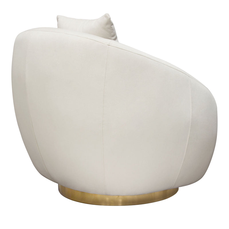Celine Swivel Accent Chair in Light Cream Velvet w/ Brushed Gold Accent Band