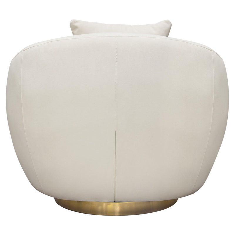 Celine Swivel Accent Chair in Light Cream Velvet w/ Brushed Gold Accent Band