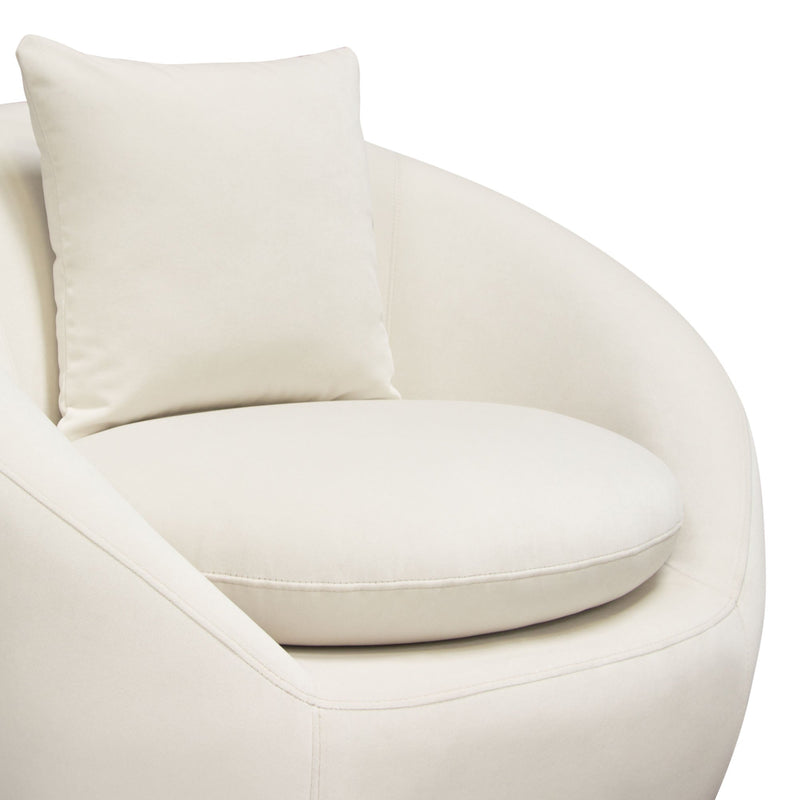 Celine Swivel Accent Chair in Light Cream Velvet w/ Brushed Gold Accent Band
