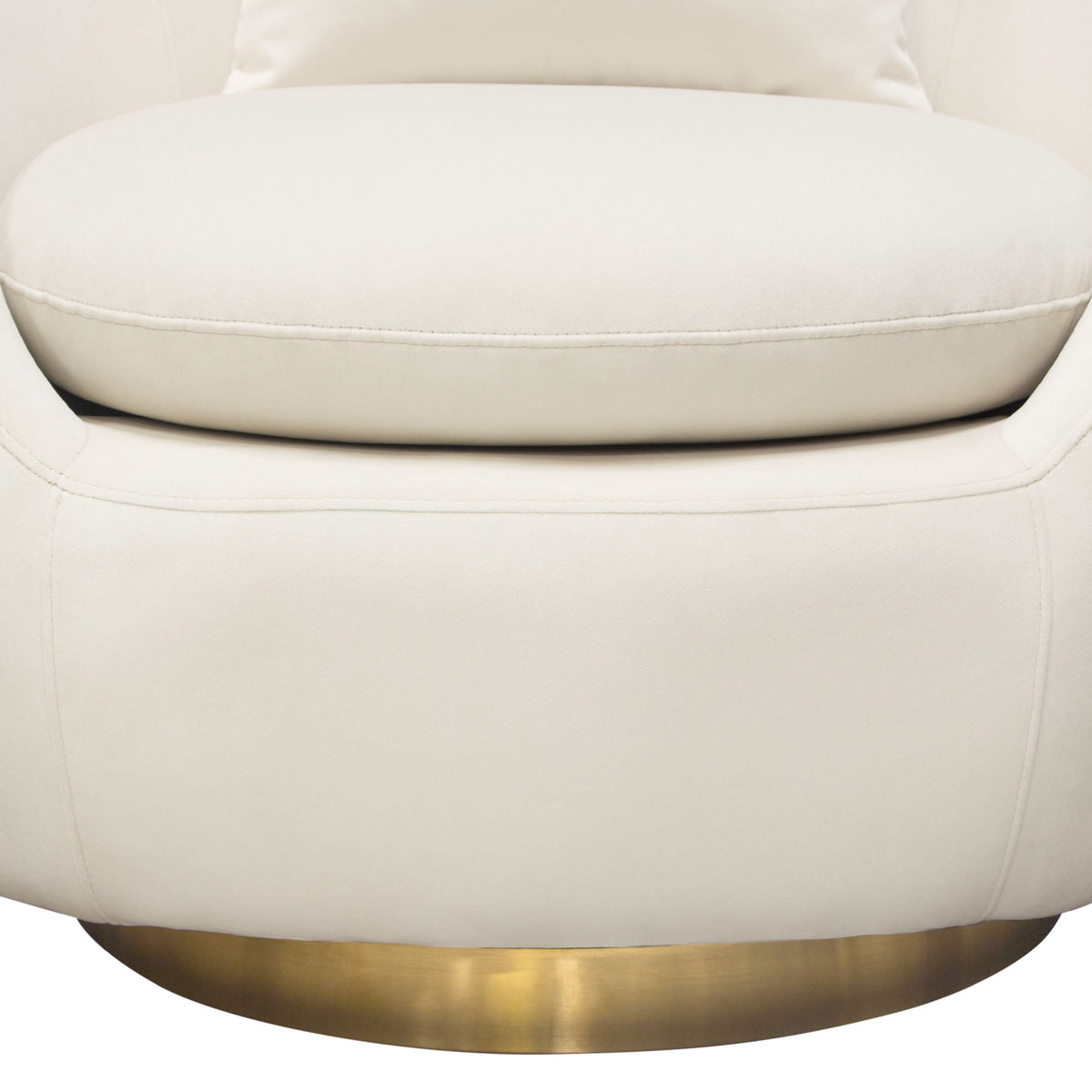 Celine Swivel Accent Chair in Light Cream Velvet w/ Brushed Gold Accent Band