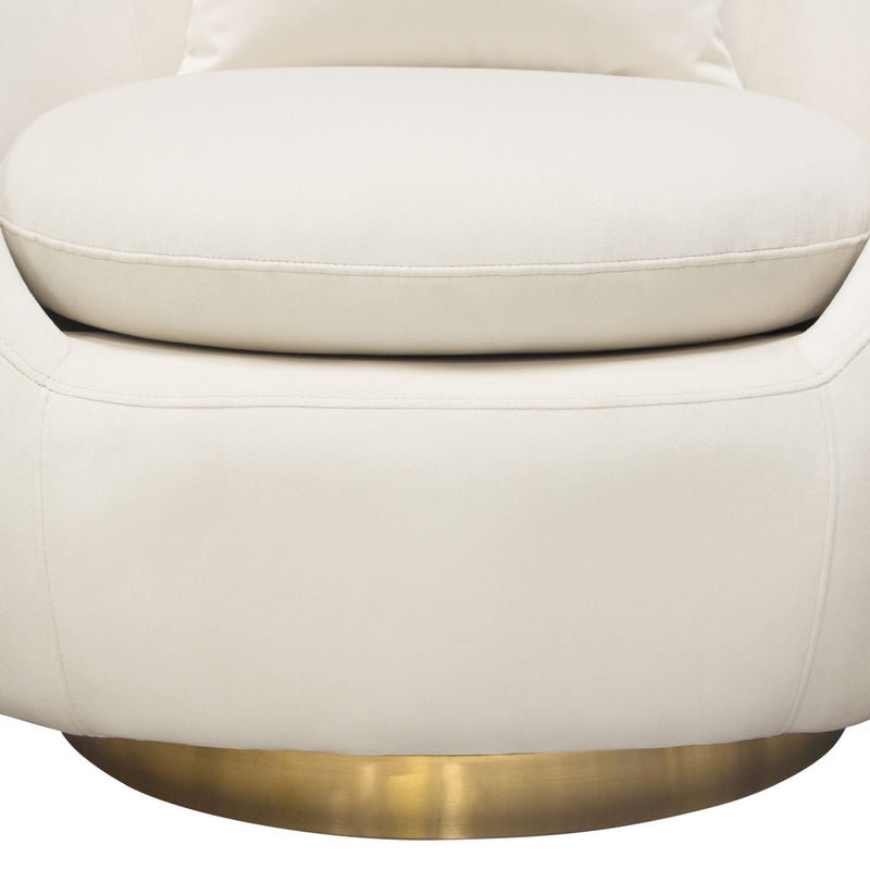 Celine Swivel Accent Chair in Light Cream Velvet w/ Brushed Gold Accent Band