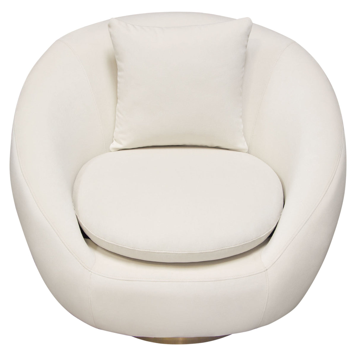 Celine Swivel Accent Chair in Light Cream Velvet w/ Brushed Gold Accent Band