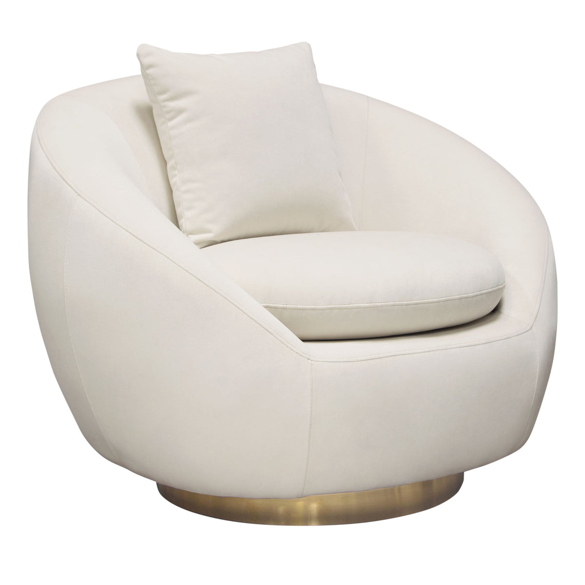 Celine Swivel Accent Chair in Light Cream Velvet w/ Brushed Gold Accent Band
