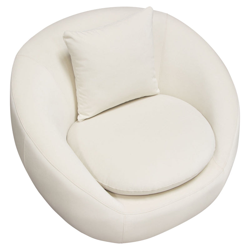 Celine Swivel Accent Chair in Light Cream Velvet w/ Brushed Gold Accent Band