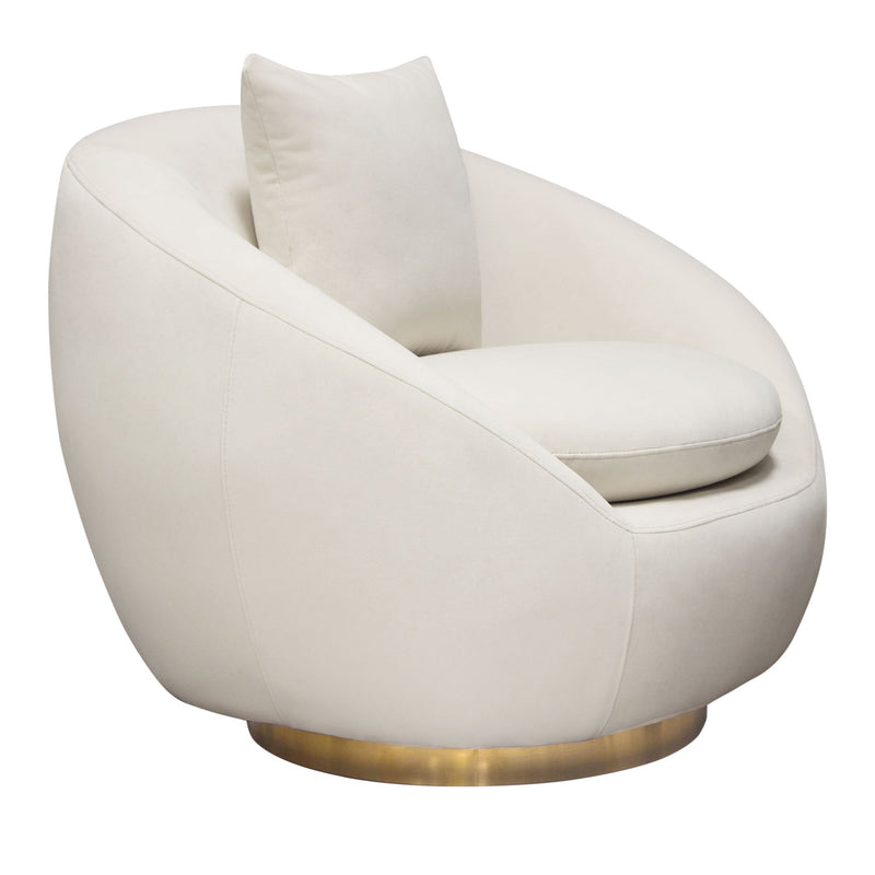 Celine Swivel Accent Chair in Light Cream Velvet w/ Brushed Gold Accent Band