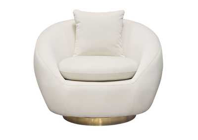 Celine Swivel Accent Chair in Light Cream Velvet with Brushed Gold Accent Band