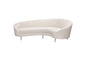 Celine Curved Sofa With Contoured Back In Light Cream Velvet And Gold Metal Legs