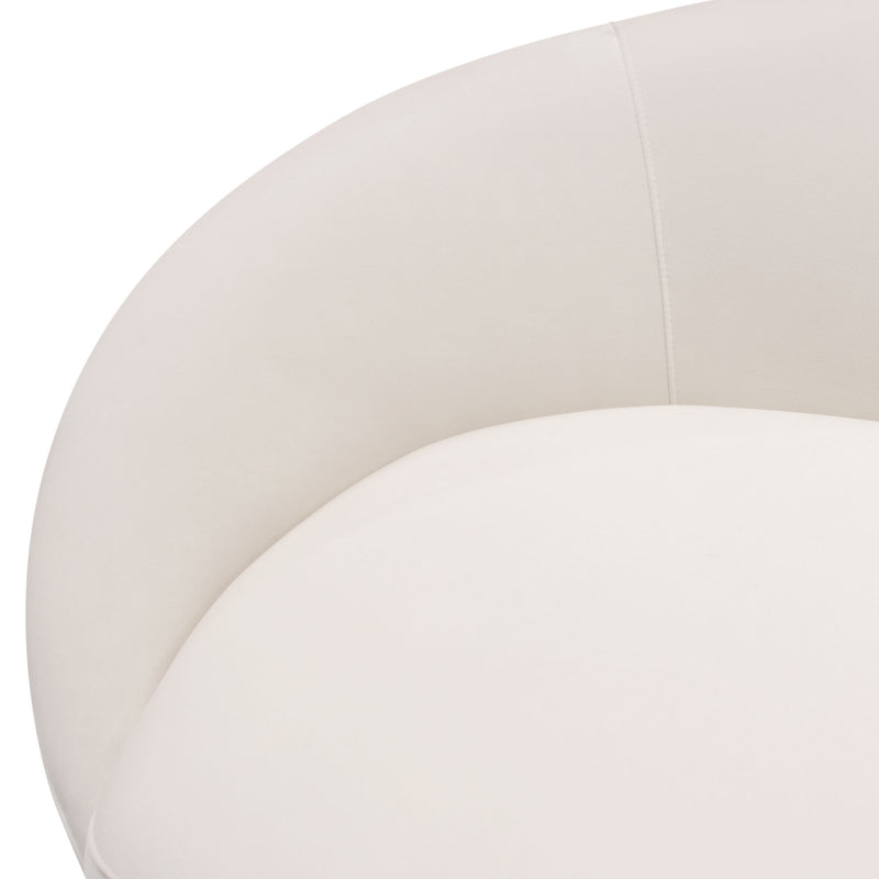 Celine Curved Sofa With Contoured Back In Light Cream Velvet And Gold Metal Legs