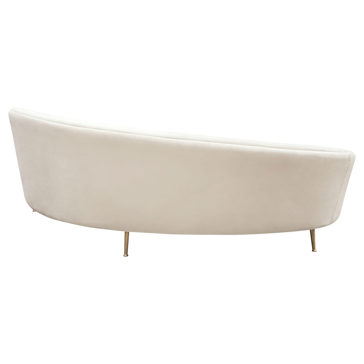 Celine Curved Sofa With Contoured Back In Light Cream Velvet And Gold Metal Legs