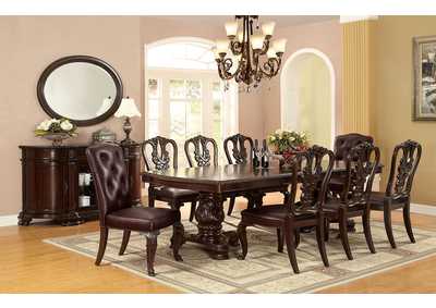 Bellagio Brown Extenstion Dining Table w/6 Wooden Side Chair & 2 Leatherette Side Chair