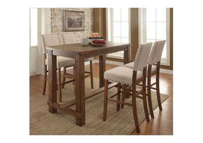 Sania Rustic Oak Counter Table w/4 Counter Chair