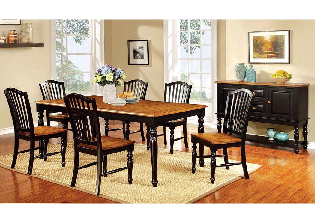 Mayville Black/Antique Oak Extension Dining Table w/6 Side Chair