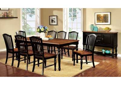 Mayville Black/Antique Oak Extension Dining Table w/8 Side Chair