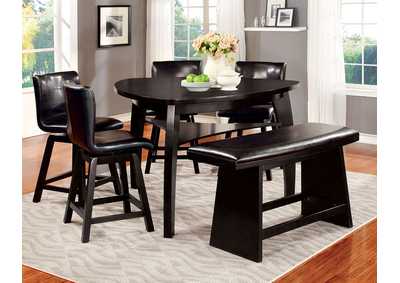 Hurley Black Counter Table w/Bench and 4 Counter Chair